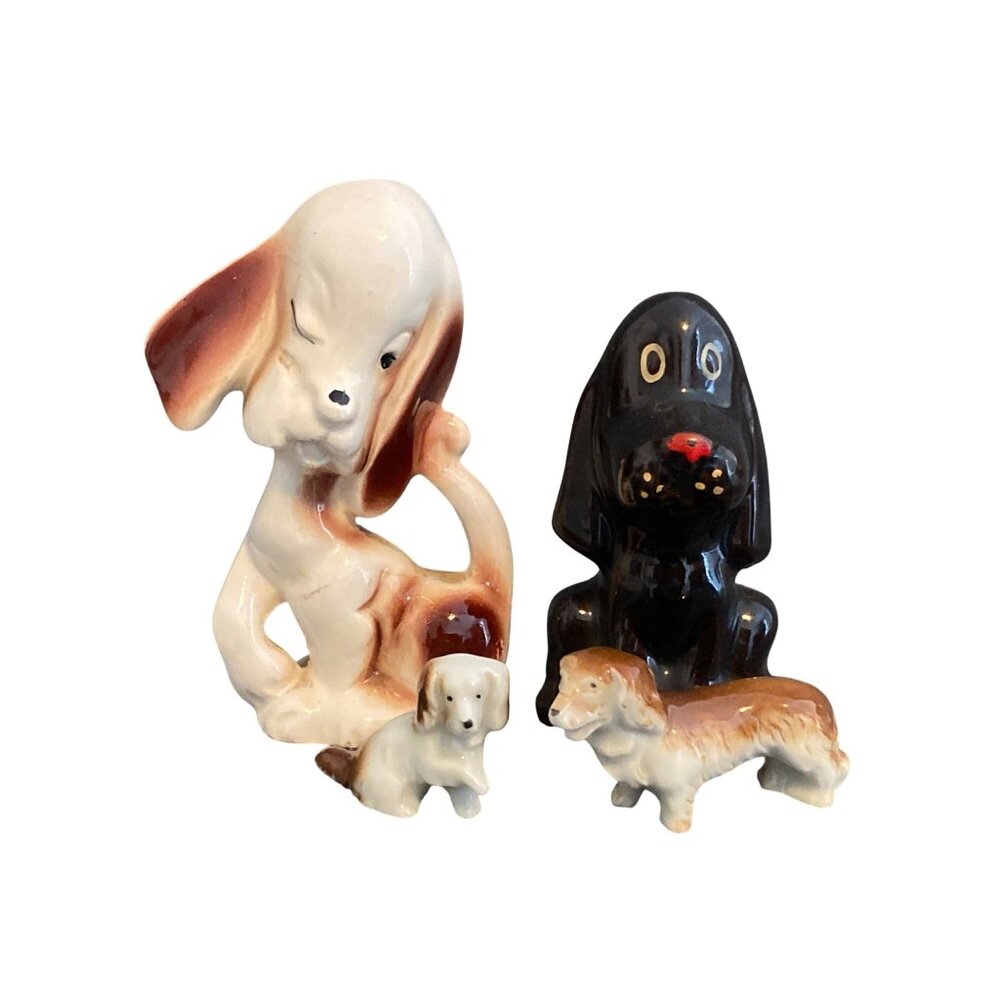 VTG Dog Figurines Puppy Porcelain Redware Japan Lot of 4